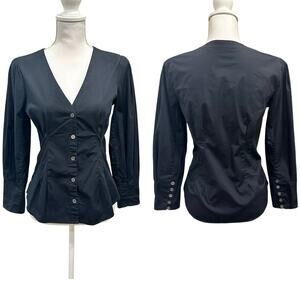 Veronica Beard Black Peplum Pintuck Structured Minimalist Office Siren Blouse